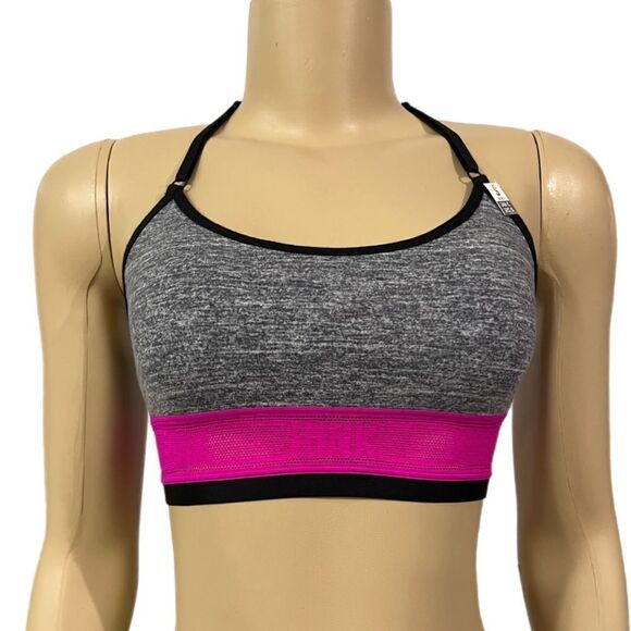 Victorias Secret Pink Cotton Racerback Unlined Crop Bralette bra gray pink - Picture 6 of 6